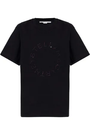 Stella McCartney Koszulki, Kobieta, Czarny, M, Bawełna, T-shirt z okrągłym dekoltem