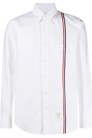 Thom Browne Koszule, Mężczyzna, Biały, 2XL, Bawełna, Biała koszula Oxford w paski z bawełny