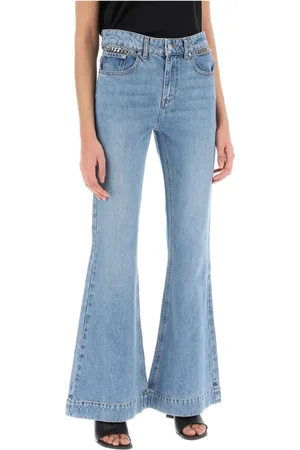Stella McCartney Jeansy, Kobieta, Niebieski, W28, Bawełna, Spodnie Jeansyowe Flared z Detalem Łańcucha Falabella