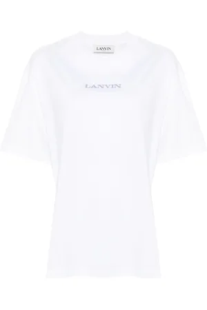 Lanvin Koszulki, Kobieta, Biały, S, Bawełna, Koszulka z haftem