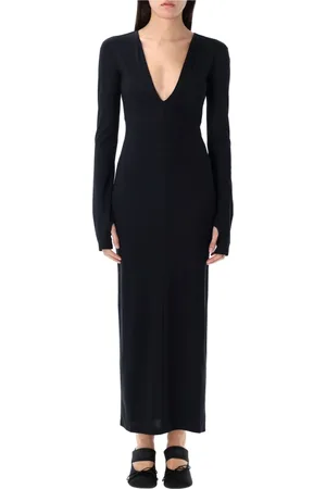 Maison Margiela Sukienki, Kobieta, Czarny, M, Elegancka długa sukienka z głębokim dekoltem w serek
