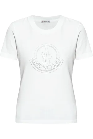 Moncler Koszulki, Kobieta, Biały, M, Bawełna, Bawełniany T-shirt z Logo z Dżetów