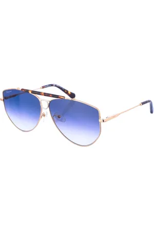 Salvatore Ferragamo Akcesoria, Kobieta, Niebieski, ONE SIZE, Owalne okulary przeciwsłoneczne z metalową ramką