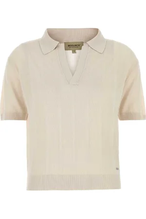 Woolrich Koszulki, Kobieta, Beżowy, L, Piaskowa Koszulka Polo z Wiskozy
