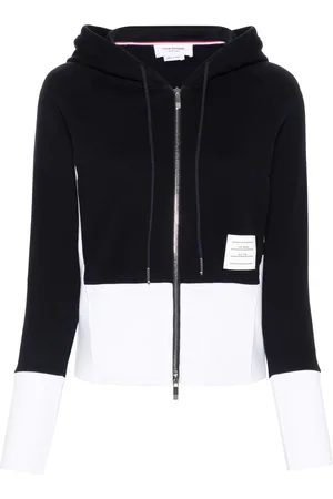 Thom Browne Bluzy, Kobieta, Niebieski, S, Bawełna, Kolorowa bluza z kapturem na zamek z 4 paskami