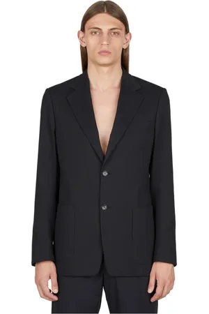 Lanvin Kurtki, Mężczyzna, Czarny, L, Bawełna, Bawełniana marynarka seersucker z naszytymi kieszeniami