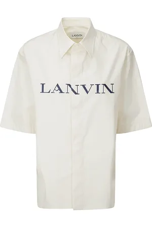 Lanvin Bluzki, Kobieta, Beżowy, L, Bawełna, Koszula bawełniana z krótkim rękawem i logo