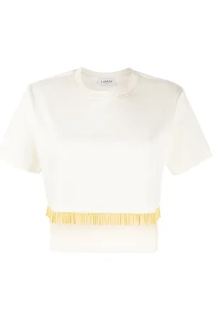 Lanvin Koszulki, Kobieta, Biały, S, Bawełna, Krótki T-shirt z Frędzlami