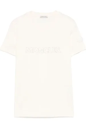 Moncler Koszulki, Kobieta, Biały, L, Bawełna, Kremowobiały T-shirt z okrągłym dekoltem i logo