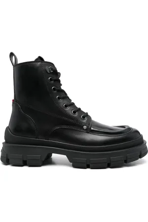 Moncler Buty, Mężczyzna, Czarny, 43 1/2 EU, Skóra, Skórzane botki sznurowane City z logo