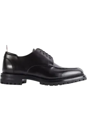 Thom Browne Buty, Mężczyzna, Czarny, 42 EU, Skóra, Czarne skórzane derby z fartuszkiem