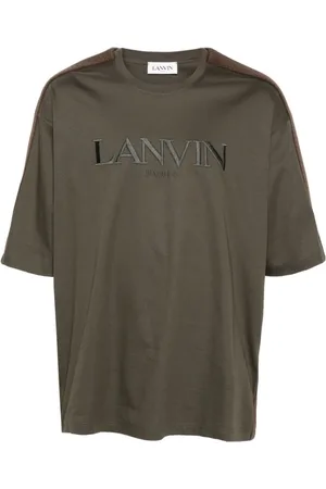 Lanvin Koszulki, Mężczyzna, Szary, M, Bawełna, Koszulka T-shirt z haftowanym logo z okrągłym dekoltem