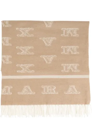 Max Mara Akcesoria, Kobieta, Beżowy, ONE SIZE, Kaszmir, Szal z wyszytym wzorem