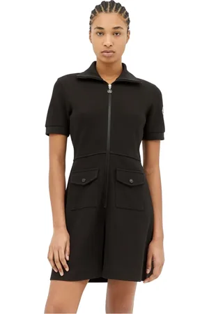 Moncler Sukienki, Kobieta, Czarny, M, Bawełna, Sukienka Polo z Krótkim Zamkiem