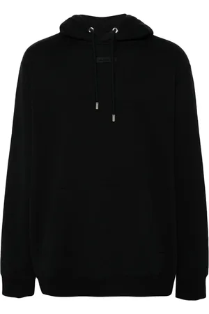 Lanvin Bluzy, Mężczyzna, Czarny, L, Bawełna, Czarna Bluza z Kapturem i Naszywką