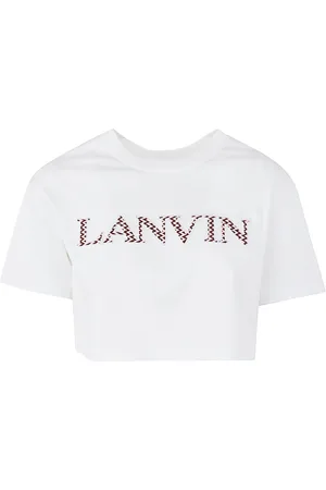 Lanvin Koszulki, Kobieta, Biały, S, Bawełna, Krótki T-shirt z haftem Curb