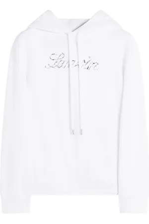 Lanvin Bluzy, Kobieta, Biały, S, Bawełna, Bluza z kapturem z haftowanym logo Manuscript