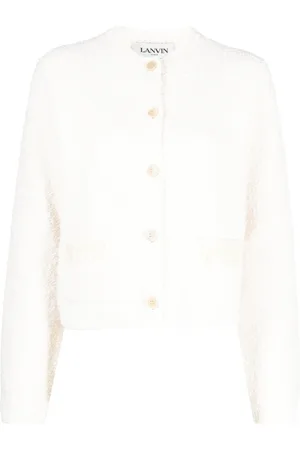Lanvin Swetry, Kobieta, Biały, M, Bawełna, Fakturowany kardigan w kolorze ecru