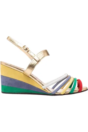 Salvatore Ferragamo Buty, Kobieta, Beżowy, 36 EU, Skóra, Sandały na Koturnie z Paskami Colorblock