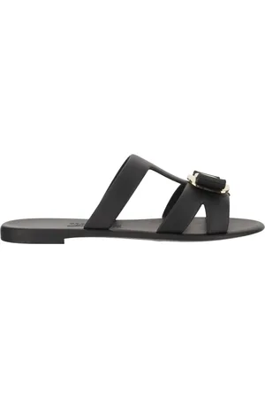 Salvatore Ferragamo Buty, Kobieta, Czarny, 35 EU, Gumowe sandały z kokardą i złotą plakietką