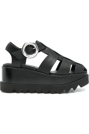 Stella McCartney Buty, Kobieta, Czarny, 39 EU, Czarne ażurowe sandały z paskiem na kostce