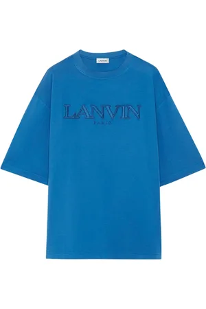 Lanvin Koszulki, Mężczyzna, Niebieski, S, Bawełna, Koszulka Oversize z Haftem Paris
