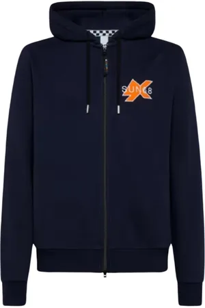 sun68 Bluzy, Mężczyzna, Niebieski, S, Bawełna, Niebieska bluza z kapturem, na zamek, z długim rękawem