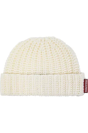 Dsquared2 Akcesoria, Mężczyzna, Beżowy, ONE SIZE, Wełniana Czapka Beanie Kremowe Logo