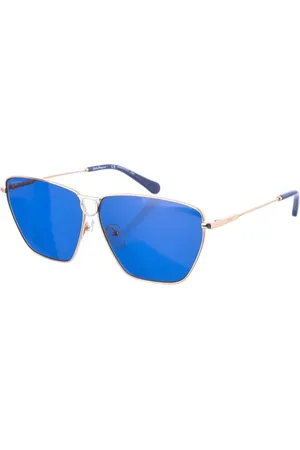 Salvatore Ferragamo Akcesoria, Kobieta, Żółty, ONE SIZE, Prostokątne okulary przeciwsłoneczne w metalowej oprawce
