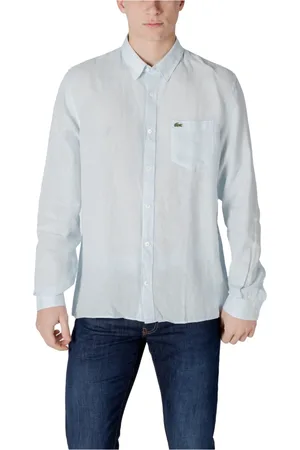 Lacoste Koszule, Mężczyzna, Niebieski, 3XL, Len, Lniana koszula z długim rękawem