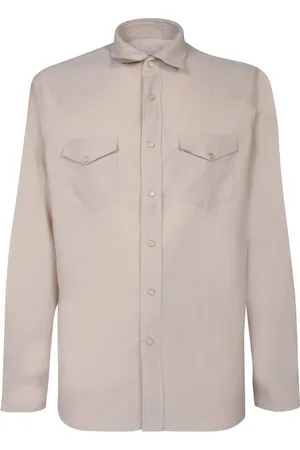 LARDINI Koszule, Mężczyzna, Beżowy, M, Bawełna, Elegancka Biała Koszulka Bawełniana