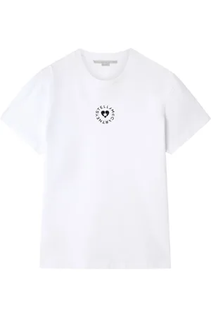 Stella McCartney Koszulki, Kobieta, Biały, XS, Bawełna, T-shirt z nadrukiem logo i okrągłym dekoltem