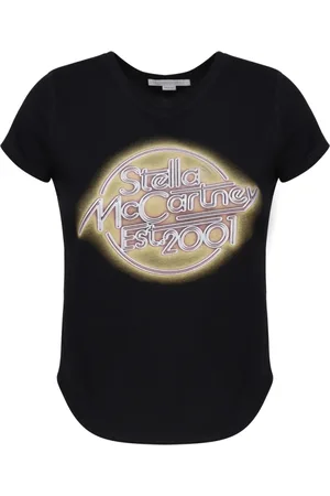 Stella McCartney Koszulki, Kobieta, Czarny, S, Bawełna, T-shirt z Nadrukiem