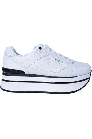 Guess Buty, Kobieta, Biały, 35 EU, Sneaker z Poliestru i Obcasem 4cm