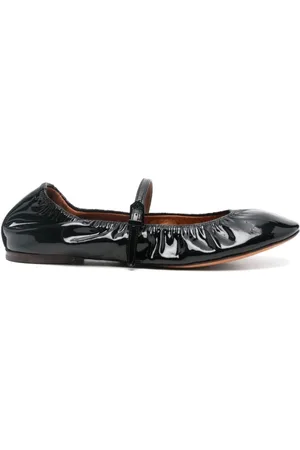 Lanvin Buty, Kobieta, Czarny, 38 EU, Skóra, Lakierowane Czarne Baleriny z Paskiem i Klamrą