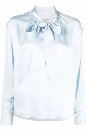 Lanvin Bluzki, Kobieta, Niebieski, M, Jedwabna bluzka z wiązaniem na wstążkę