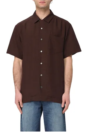 A.P.C. Koszule, Mężczyzna, brązowy, XL, Len, Roy Short Sleeve Shirt