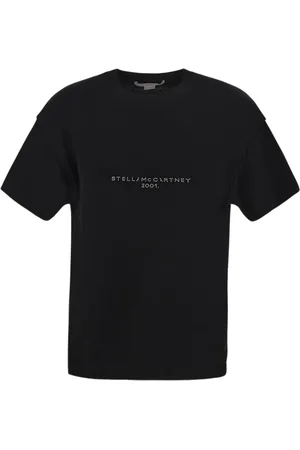 Stella McCartney Koszulki, Kobieta, Czarny, S, Bawełna, T-shirt z okrągłym dekoltem i obniżoną linią ramion
