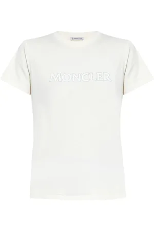 Moncler Koszulki, Kobieta, Biały, S, Bawełna, Bawełniana koszulka z krótkim rękawem i kryształowym logo