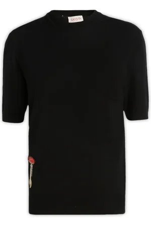 Lanvin Koszulki, Kobieta, Czarny, S, Wełna, T-shirt z okrągłym dekoltem i krótkim rękawem