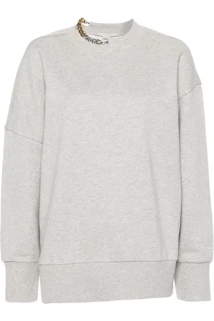 Stella McCartney Bluzy, Kobieta, Szary, M, Bawełna, Szary sweter z detalami łańcuszka
