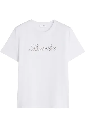 Lanvin Koszulki, Kobieta, Biały, L, Bawełna, Koszulka z haftowanym logo