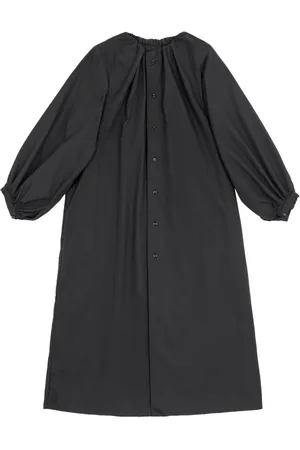 Maison Margiela Sukienki, Kobieta, Czarny, S, Bawełna, Sukienka midi o linii A z bufiastymi rękawami