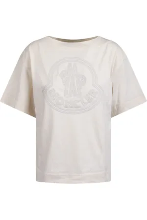 Moncler Koszulki, Kobieta, Beżowy, S, Bawełna, T-Shirt z haftowanym logo