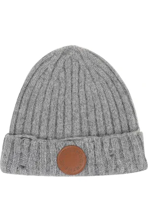 Stella McCartney Akcesoria, Kobieta, Szary, ONE SIZE, Prążkowana Czapka Beanie z Alpaki