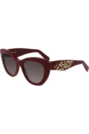 Salvatore Ferragamo Akcesoria, Kobieta, Czerwony, ONE SIZE, Okulary przeciwsłoneczne Bordeaux Acetate z filtrem UV