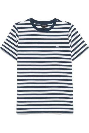 A.P.C. Koszulki, Mężczyzna, Wielobarwność, L, Bawełna, Pasiasty T-Shirt Granatowy