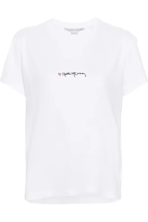 Stella McCartney Koszulki, Kobieta, Biały, S, Bawełna, Koszulka z haftowanym logo Iconic Love