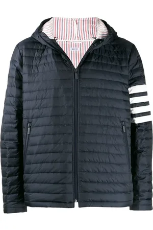 Thom Browne Kurtki, Mężczyzna, Niebieski, M, Niebieska kurtka puchowa z paskami 4-Bar