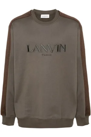 Lanvin Bluzy, Mężczyzna, brązowy, L, Bawełna, Sweter z Okrągłym Dekoltem i Haftowanym Logo
